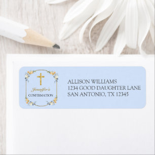 Elegant Blue Peach Floral Confirmation Return Address Label