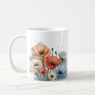Elegant Blue & Peach Flower Design Coffee Mug