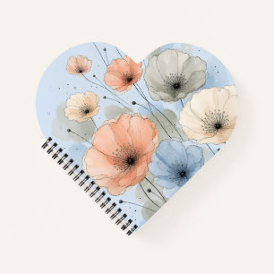 Elegant Blue & Peach Flower Design Notebook