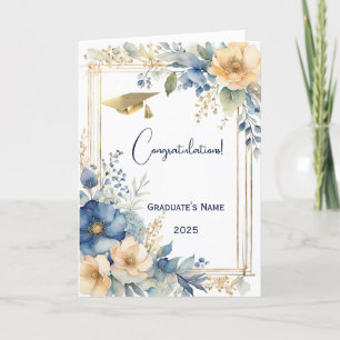 Elegant Blue Peach Flowers Personalised Graduation Card