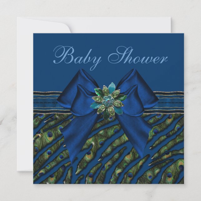 Elegant Blue Peacock Animal Print Baby Shower Invitation (Front)