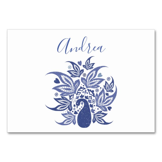 Elegant Blue Peacock Bohemian Style Table Number (Front)