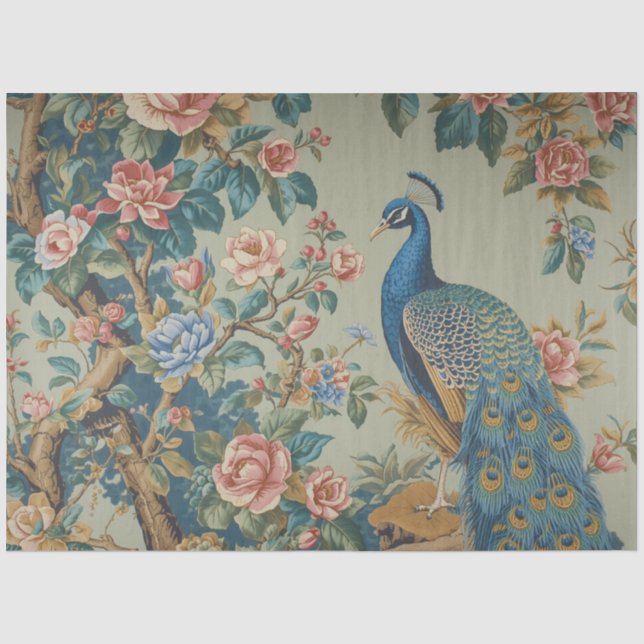 Elegant Blue Peacock Decoupage Tissue Paper (Front)