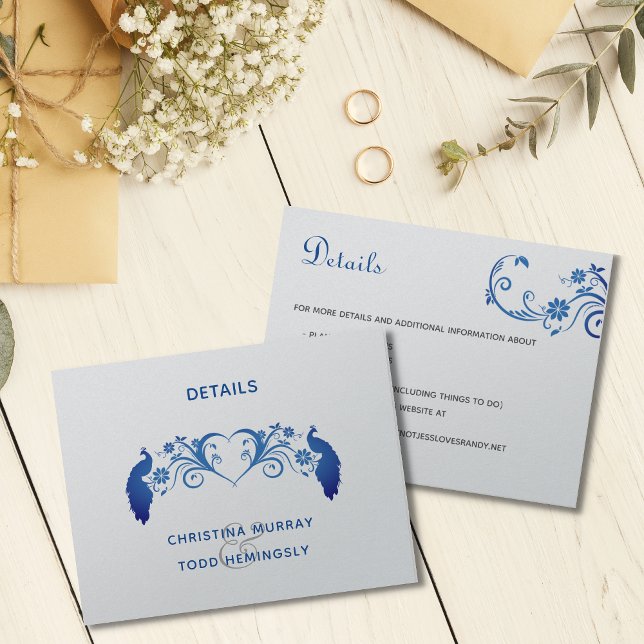 Elegant Blue Peacock Wedding Details Card (Creator Uploaded)