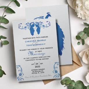 Elegant Blue Peakcock Wedding Invitation 5"x7"