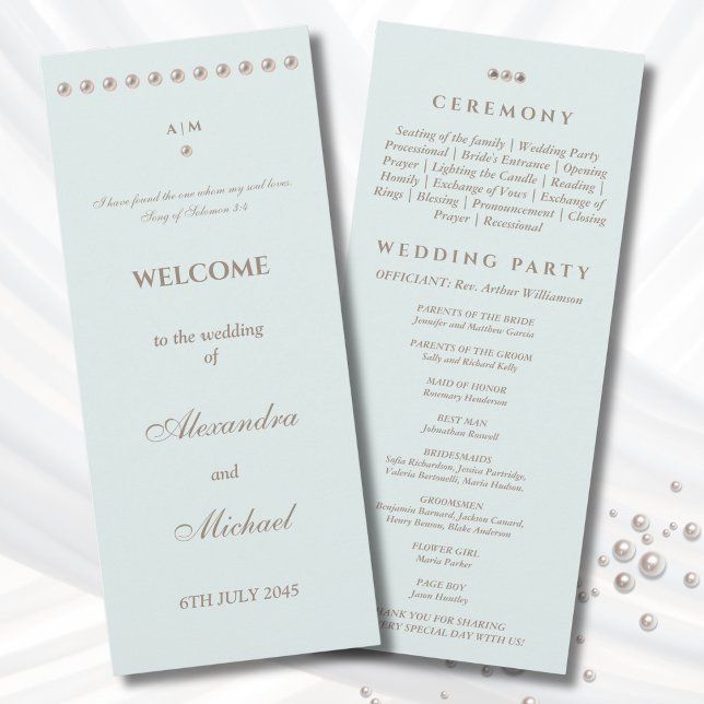 Elegant Blue Pearl Christian Wedding Program (Creator Uploaded)