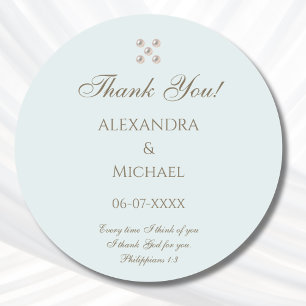 Elegant Blue Pearl Christian Wedding Thank You Classic Round Sticker