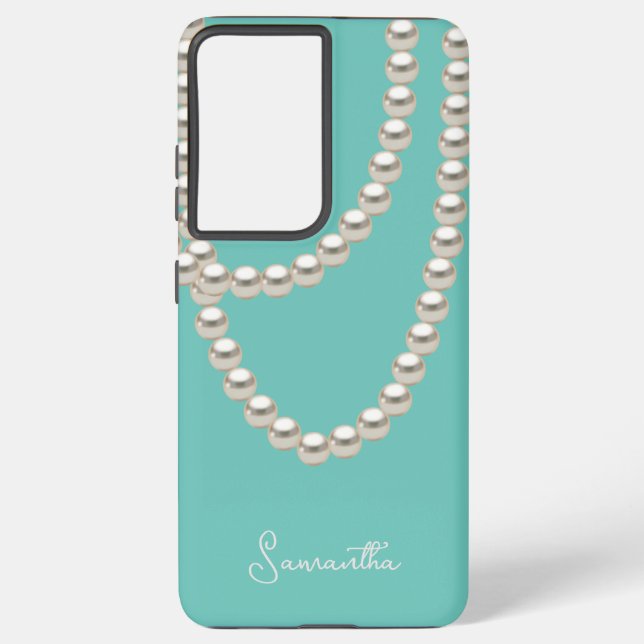 Elegant blue Pearl necklace Samsung Galaxy S21 Ultra Case (Back)