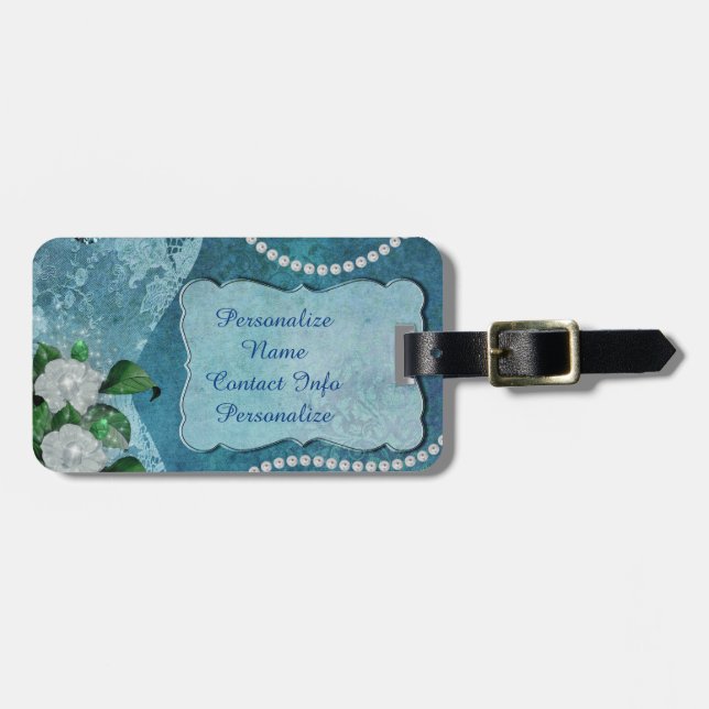 Elegant Blue Pearl Romantic Luggage Tag (Front Horizontal)