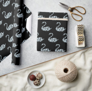 Elegant Blue Pearl Swan on Black Background Wrapping Paper
