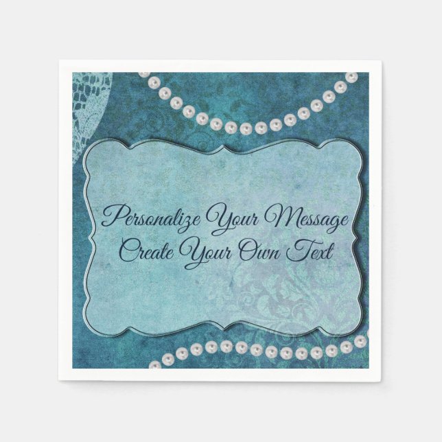 Elegant Blue Pearls Personalise Special Occasions Napkin (Front)