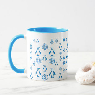 Elegant Blue Penguins With Snowflakes Pattern Mug