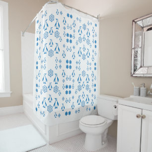 Elegant Blue Penguins With Snowflakes Pattern Shower Curtain