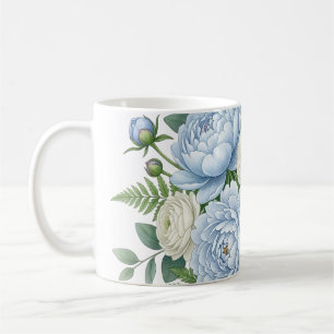 Elegant Blue Peony Floral Bouquet Watercolor Desig Coffee Mug