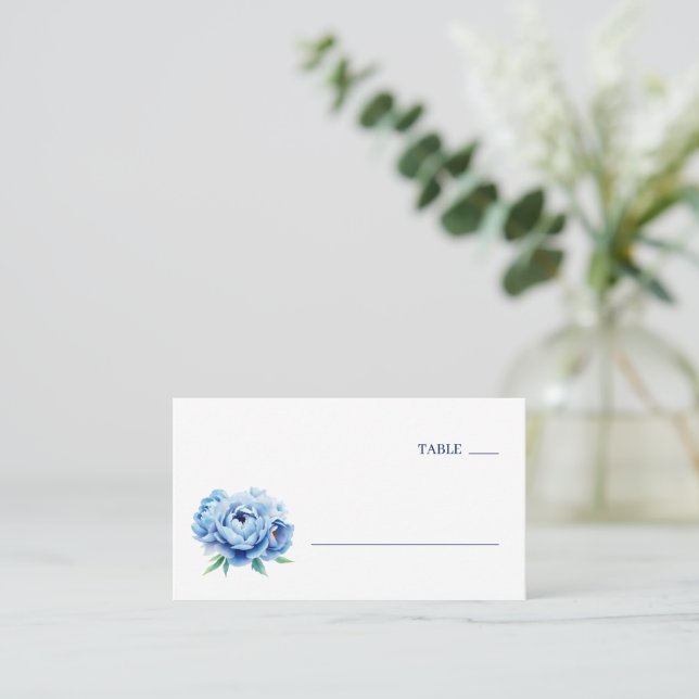 Elegant Blue Peony Table Number Place Card (Standing Front)