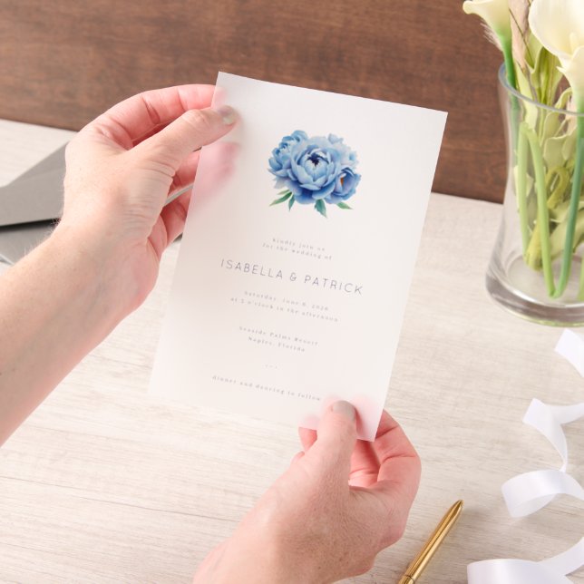 Elegant Blue Peony Wedding Invitation (Handheld)