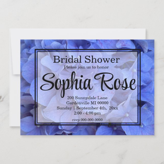 Elegant Blue periwinkle floral Bridal shower Invitation (Front)