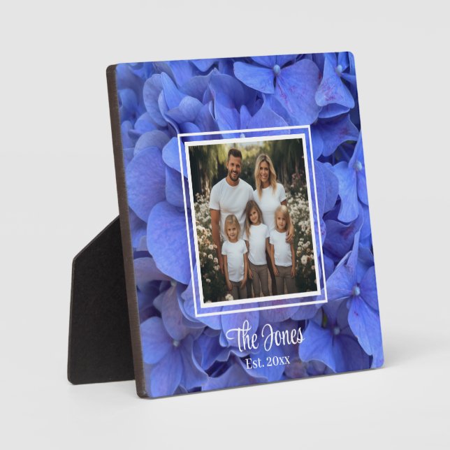 Elegant blue periwinkle floral hydrangeas plaque (Front)