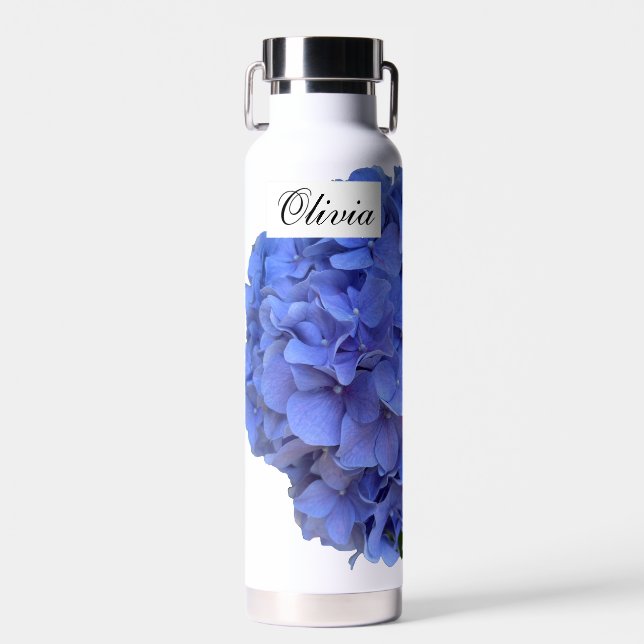 Elegant blue periwinkle floral hydrangeas  water bottle (Front)