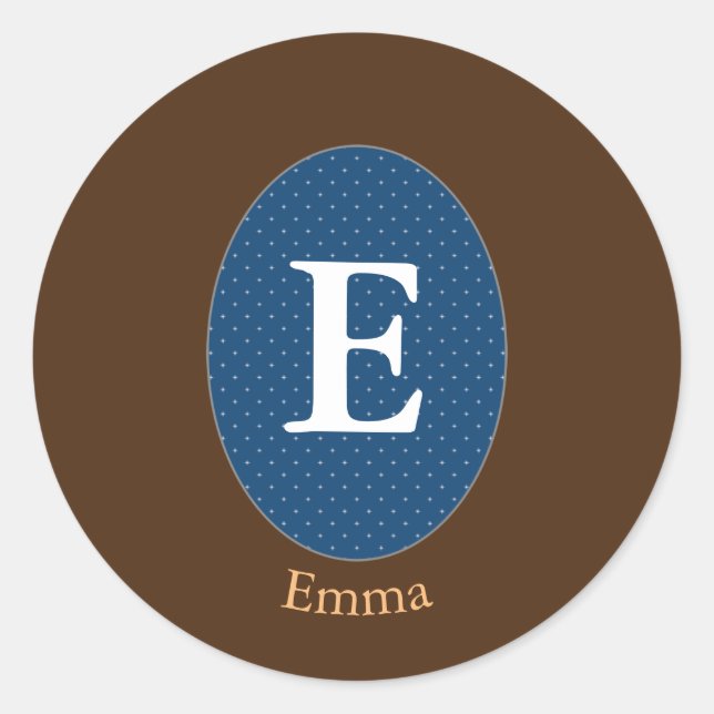 Elegant Blue Personalised Monogram Classic Round Sticker (Front)