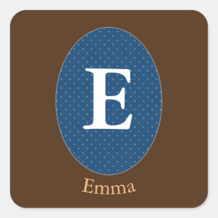 Elegant Blue Personalised Monogram Square Sticker