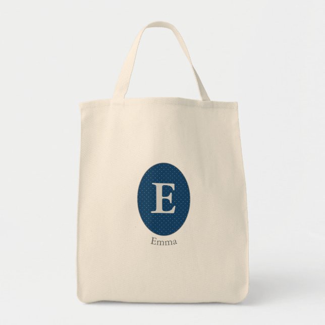 Elegant Blue Personalised Monogram Tote Bag (Front)