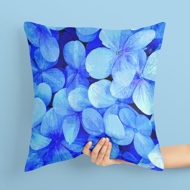 Elegant Blue Petaled Flowers Art Throw Pillow (Creator Uploaded)