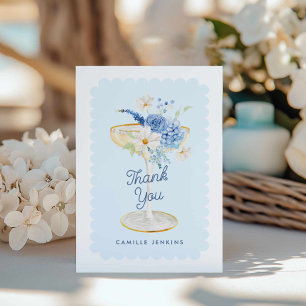 Elegant Blue Petals and Prosecco Thank You Card