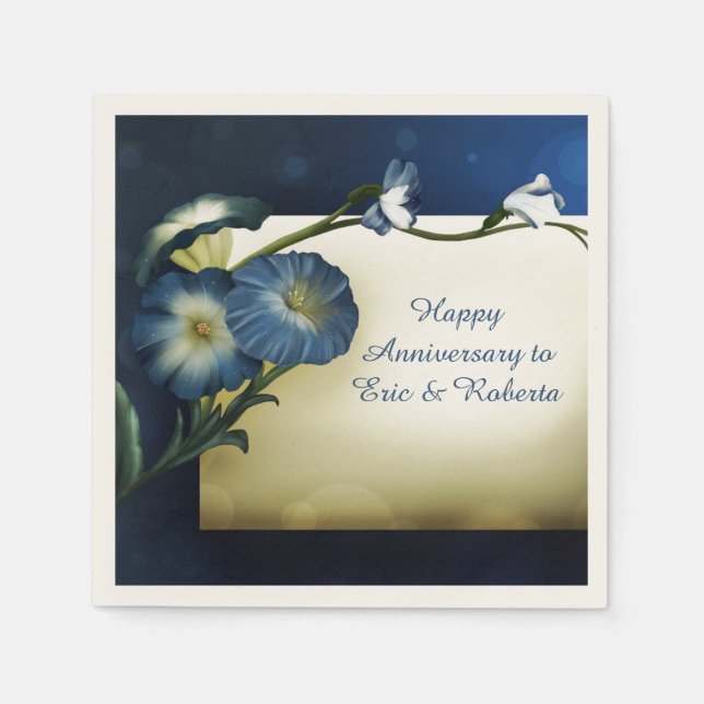 Elegant Blue Petunias Special Occasion Personalise Napkin (Front)