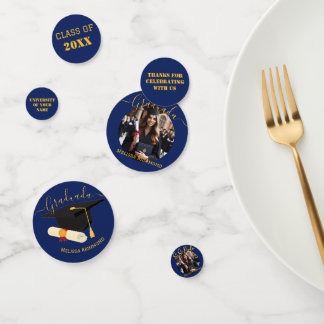 Elegant Blue Photo Spanish Graduated  Confetti