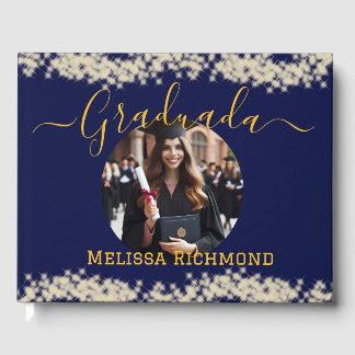 Elegant Blue Photo Spanish Graduated Signature Guest Book