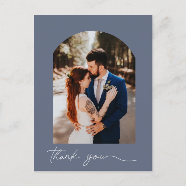 Elegant Blue Photo Wedding Thank You  Postcard (Front)