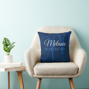 Elegant blue pillow with her name & initial