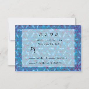 Elegant Blue Pink Abstract Watercolor Wedding RSVP Card
