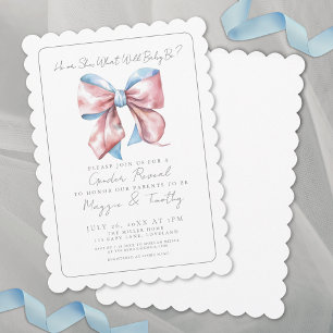 Elegant Blue Pink Bow Gender Reveal Invitation