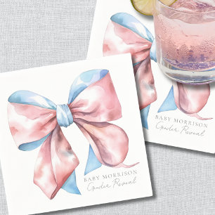 Elegant Blue Pink Bow Gender Reveal Napkin