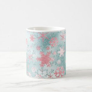 Elegant Blue Pink Christmas Snowflake Pattern Coffee Mug