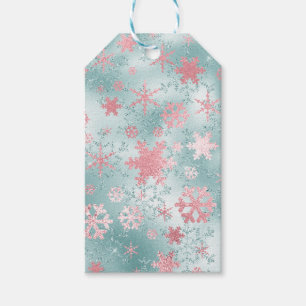 Elegant Blue Pink Christmas Snowflake Pattern Gift Tags