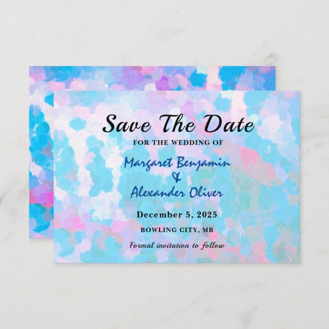 Elegant Blue Pink Circles Watercolor Wedding Save The Date (Front/Back)