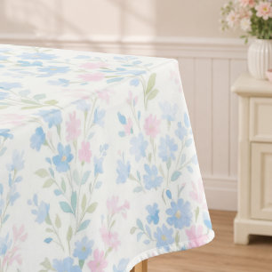 Elegant Blue Pink Floral Tablecloth