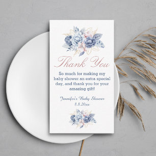 elegant blue pink floral thank you gender modern card