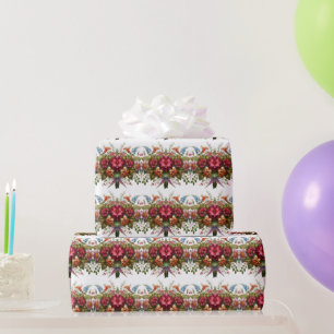 Elegant Blue Pink Floral Wrapping Paper