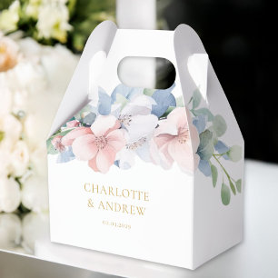 Elegant Blue Pink Flowers Wedding Favour Box