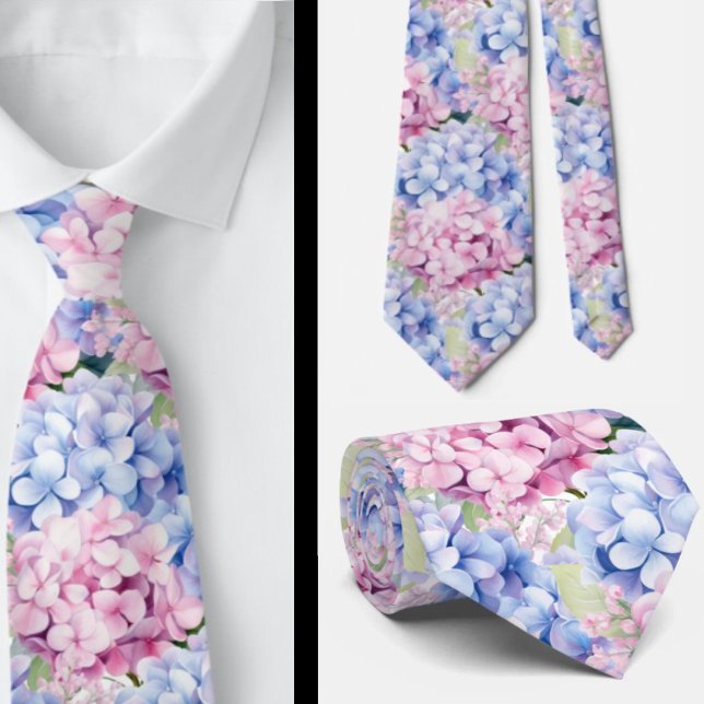 Elegant Blue Pink Hydrangeas Tie (Creator Uploaded)