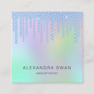 Elegant blue pink & mint diamonds makeup artist square business card