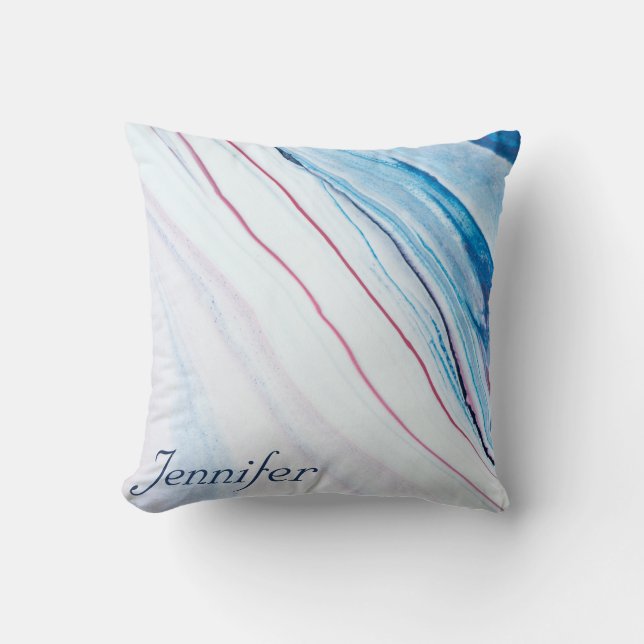 Elegant BLUE PINK PURPLE FAUX MARBLE PERSONALIZED Cushion (Front)