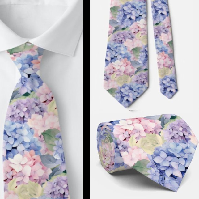 Elegant Blue Pink Purple Hydrangeas Tie (Creator Uploaded)