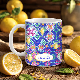 Elegant Blue pink Sicilian Citrus Collage Coffee Mug