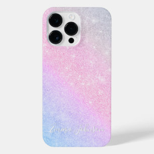 Elegant Blue Pink Silver Glitter Design iPhone 14 Pro Max Case