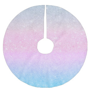 Elegant Blue Pink Silver Glitter Gradient Design Brushed Polyester Tree Skirt